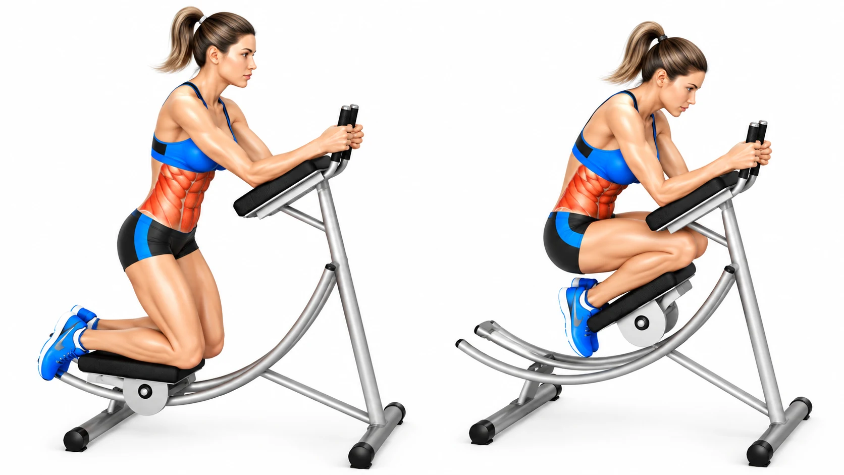 Ab Coaster : position de départ et position de contraction des abdominaux
