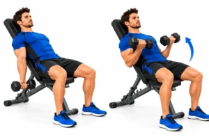exercice biceps maison : exécution du curl incliné lors de la séance