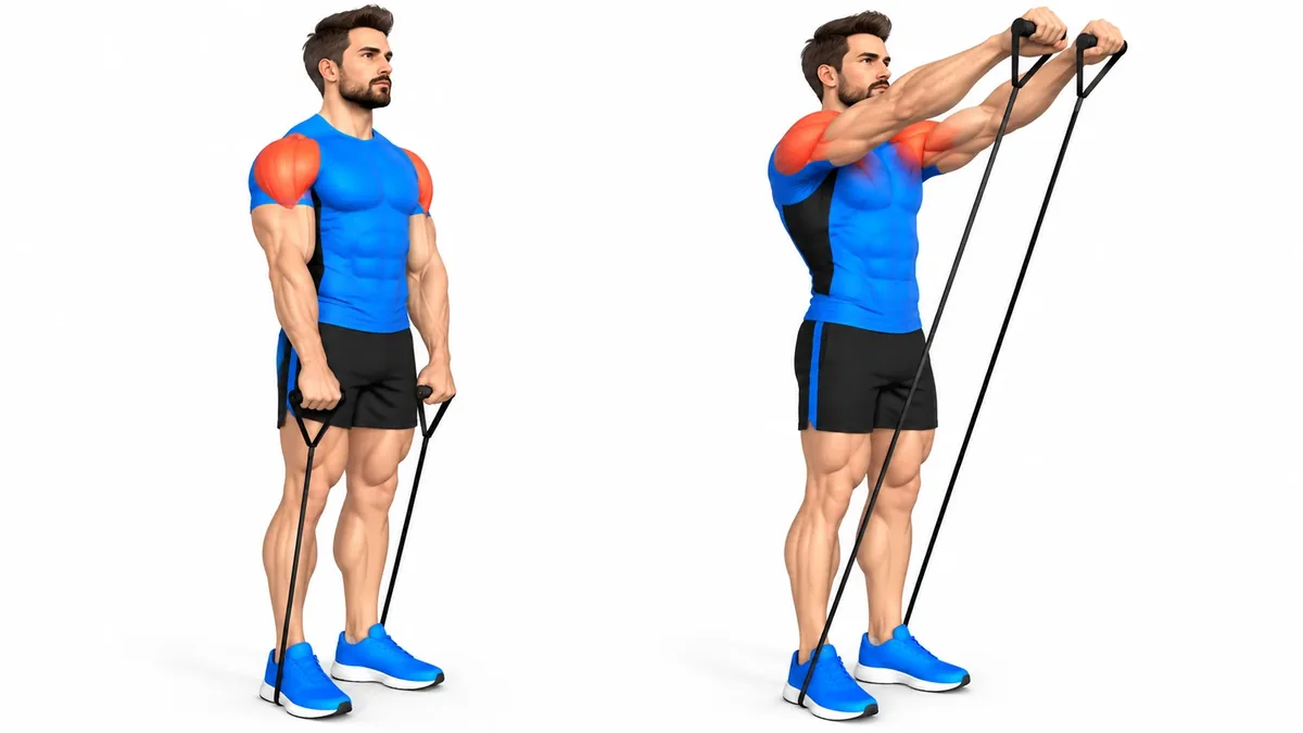 Élévation frontale élastique : technique, muscles sollicités et variantes