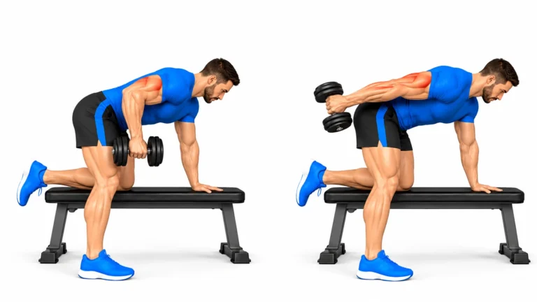Kickback triceps à l'haltère : position de départ et position d'extension, triceps sollicité