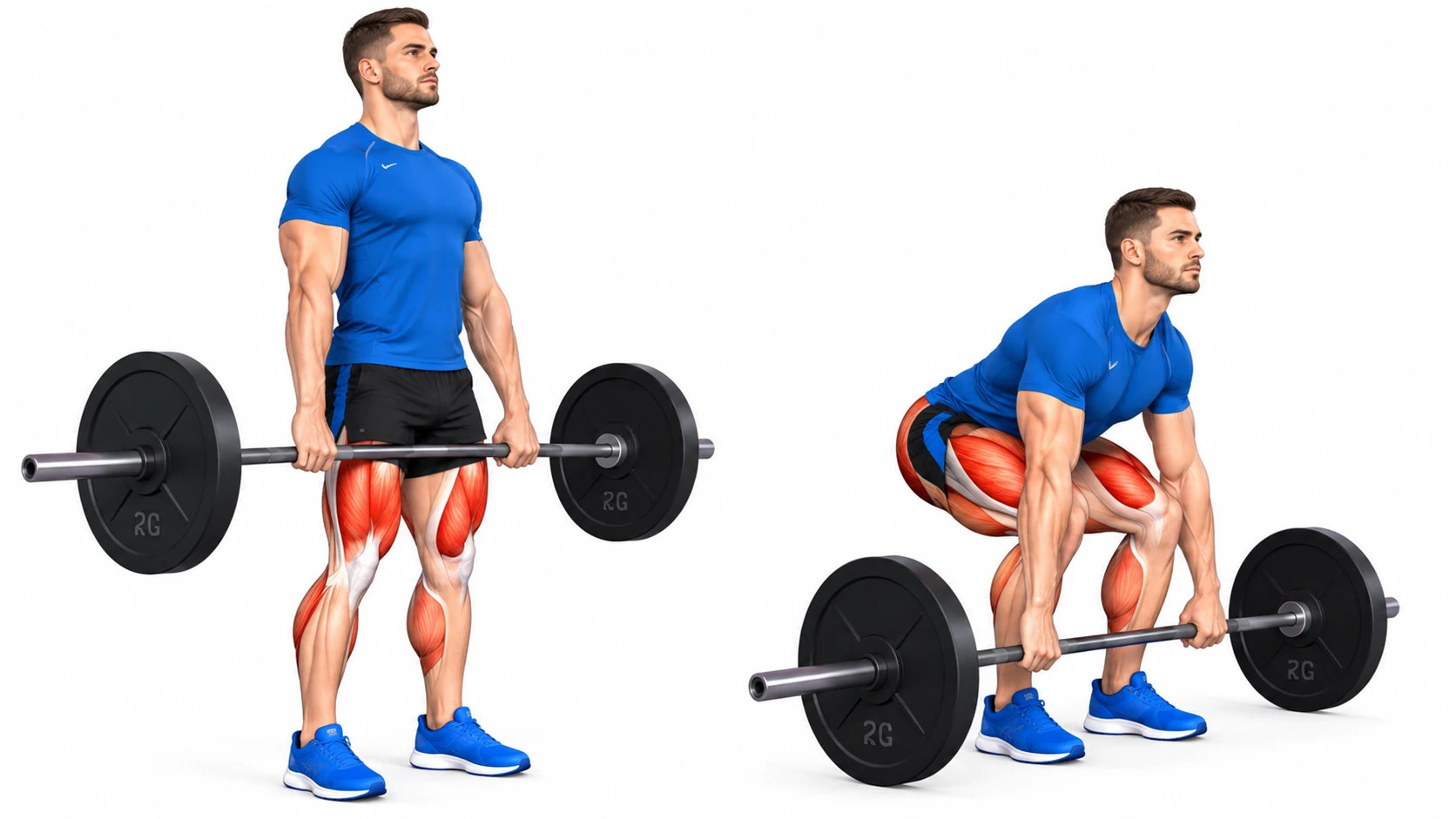 Soulevé de terre : position debout et position basse, quadriceps et chaîne postérieure sollicités